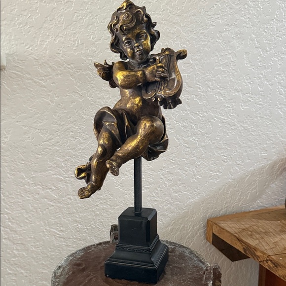 Vintage Gold and Black Cherub Sculpture